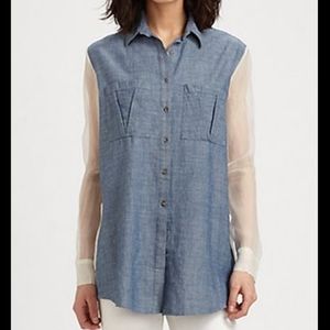 Elizabeth and James chambray and silk "Tucker" shirt